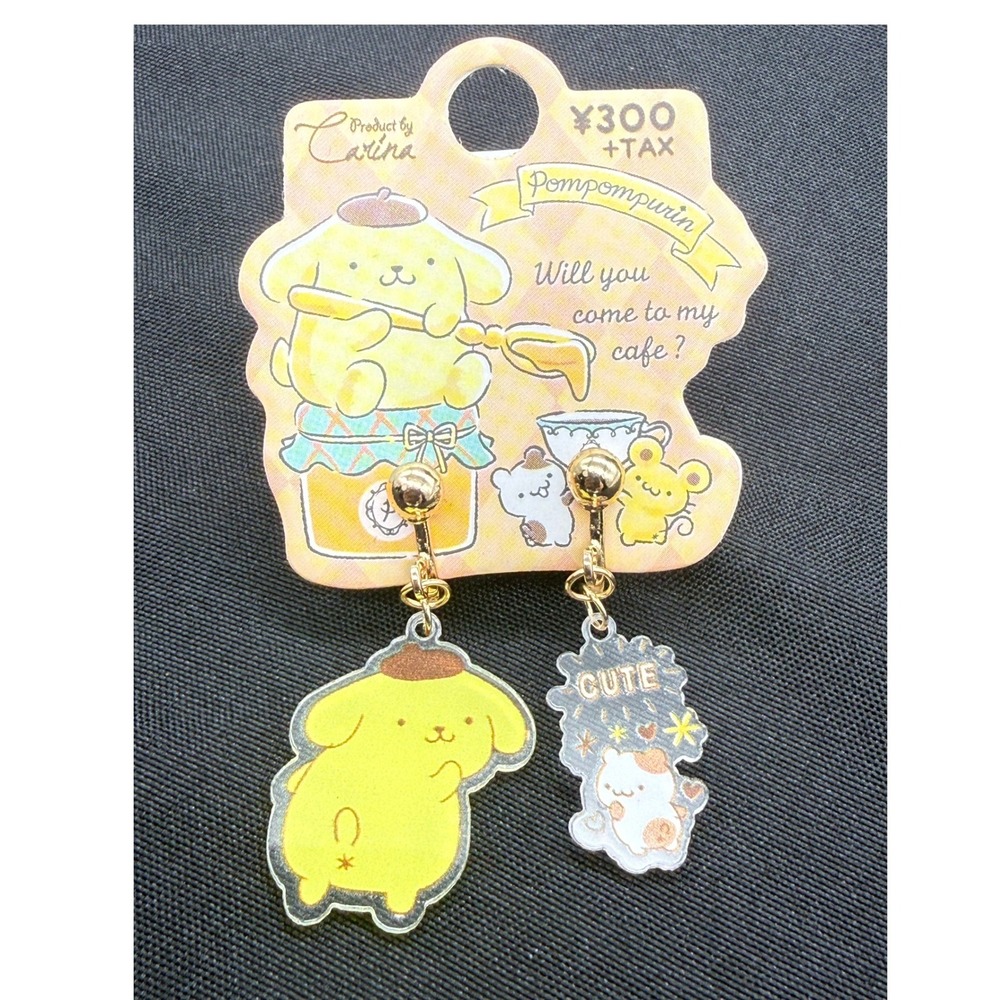 Sanrio Pompompurin Muffin Clip On Earrings Acrylic Japan Exclusive Harajuku New